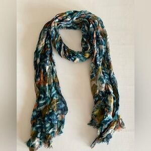 Patricia Nash Watercolor Print Crinkle Scarf in Teal, Aqua & Coral